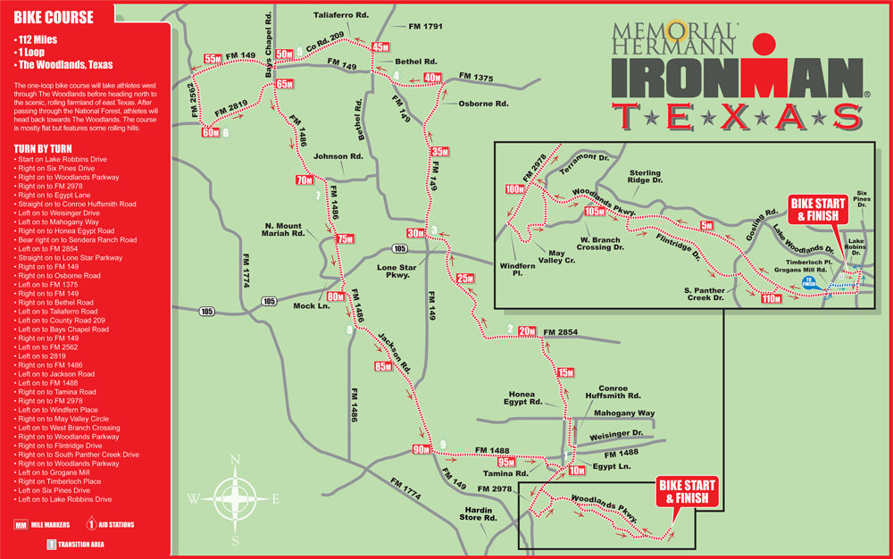 Map of Ironman Texas Bike Course
