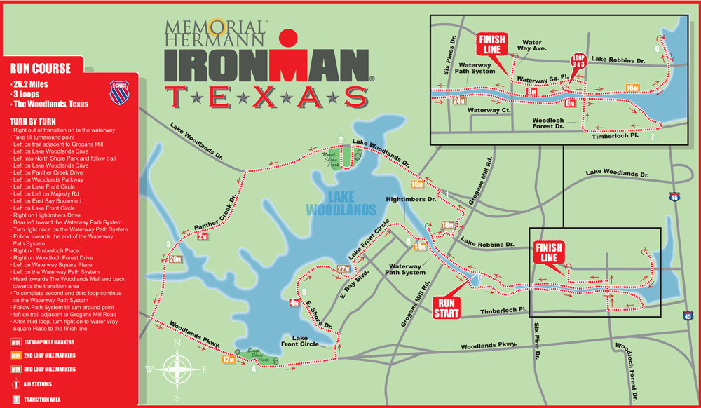 Map of Ironman Texas Run Course