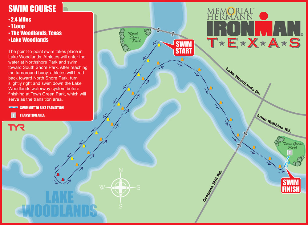 Map of Ironman Texas Swim Course